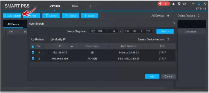 اضافه کردن دستگاه به Smart PSS